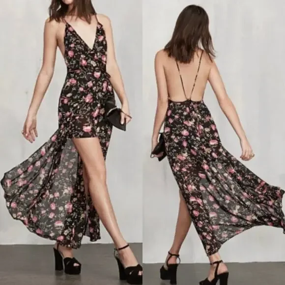 Reformation Hayworth Floral High Low Maxi Wrap Dress Carondelet Size S C0 - Picture 1 of 5